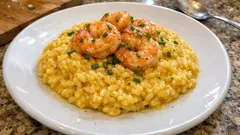 Shrimp and Saffron Risotto with Quick Shell Bisque—Creamy Without Cream