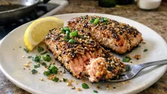 Air Fryer Sesame-Crusted Salmon with Lemon and Parsley (Crispy, Not Fried)
